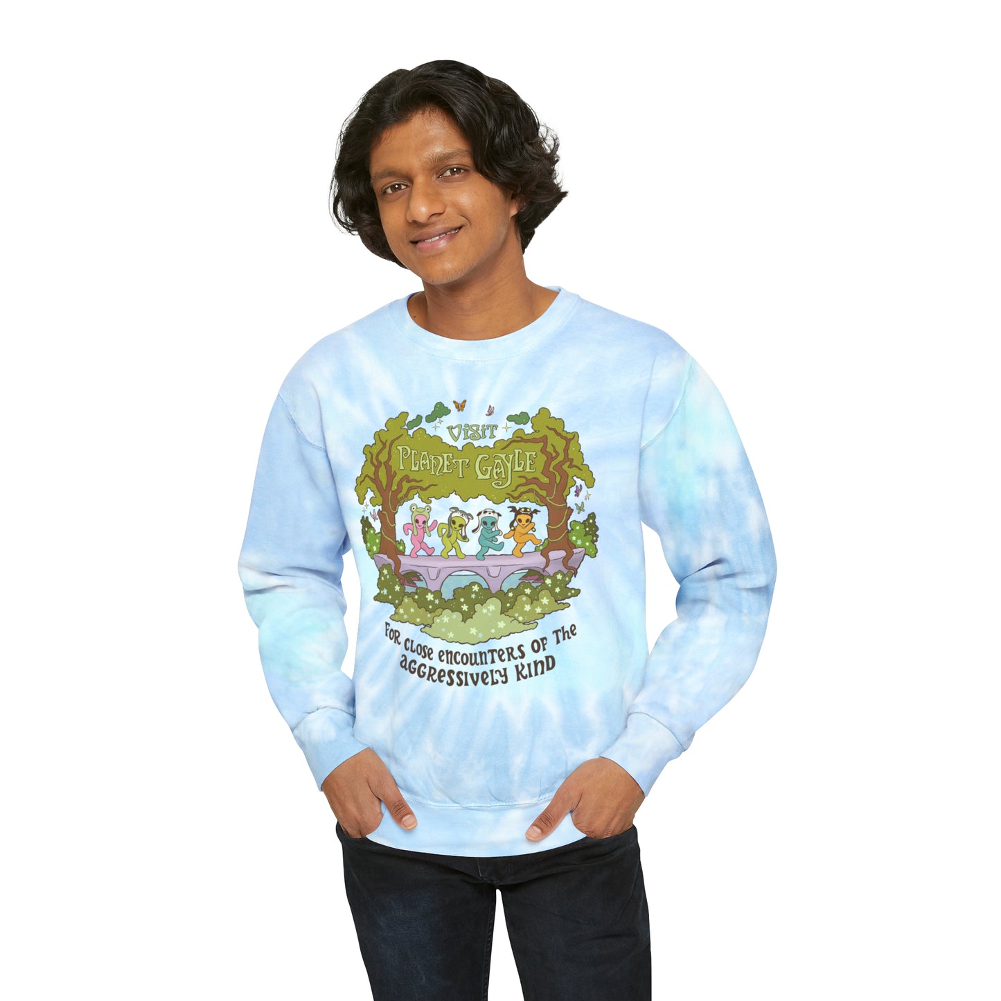 Visit Planet Gayle - Unisex Tie-Dye Sweatshirt - Blue