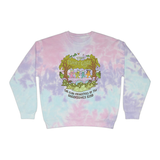 Visit Planet Gayle - Unisex Tie-Dye Sweatshirt - Purple